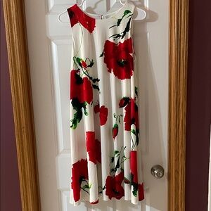 Gorgeous Anne Klein White Sleeveless Dress with Red Floral Print Size 14